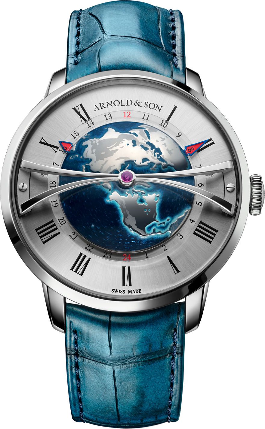 Arnold & Son Globetrotter Globetrotter Steel Silver Dial 45 mm Automatic Watch For Men - 1