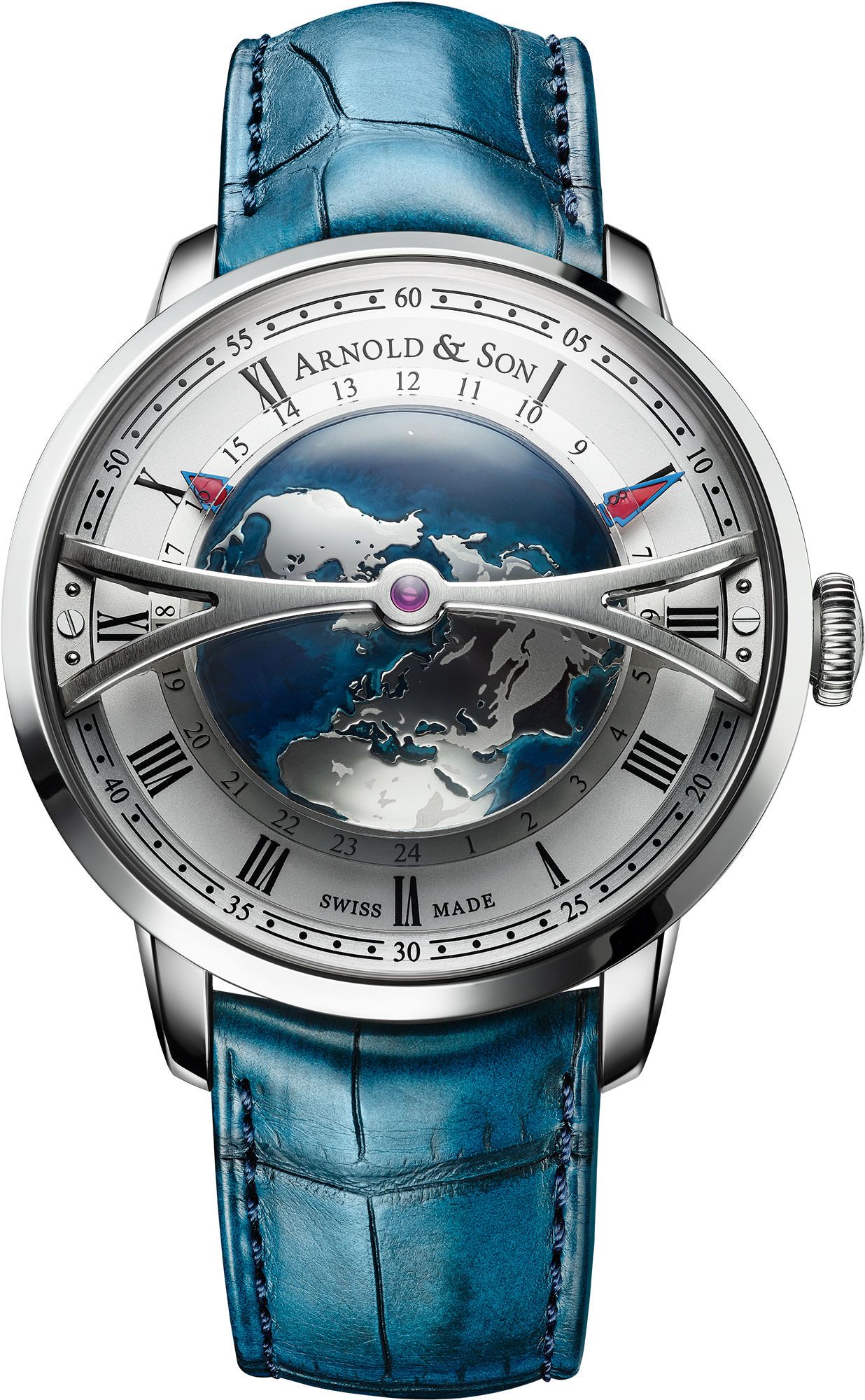 Arnold & Son Globetrotter Globetrotter Day Silver Dial 45 mm Automatic Watch For Men - 1