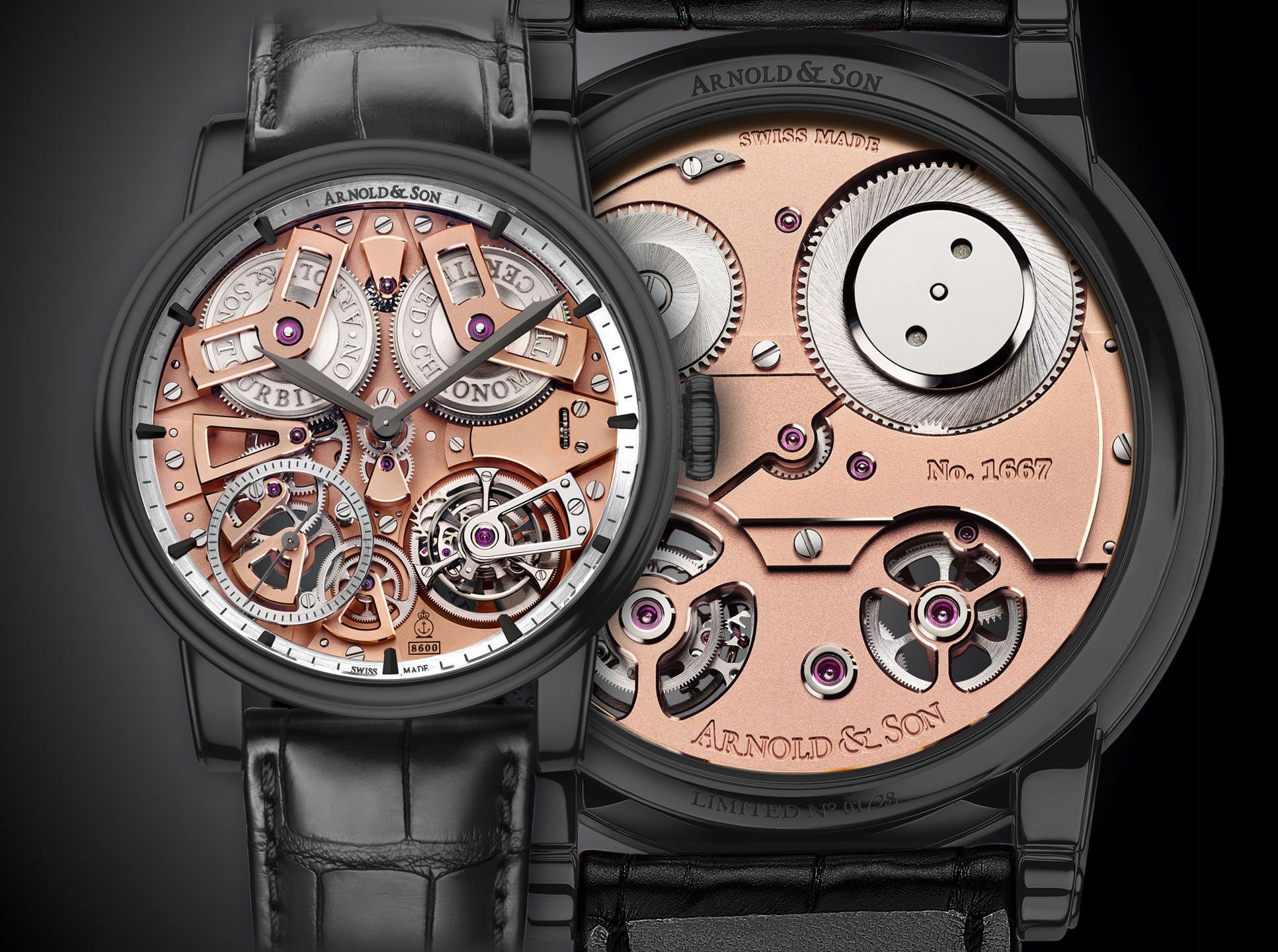 Arnold & Son Tourbillon Chrono 36 Tourbillon Chronometer 36 Black Skeleton Dial 46 mm Manual Winding Watch For Men - 3