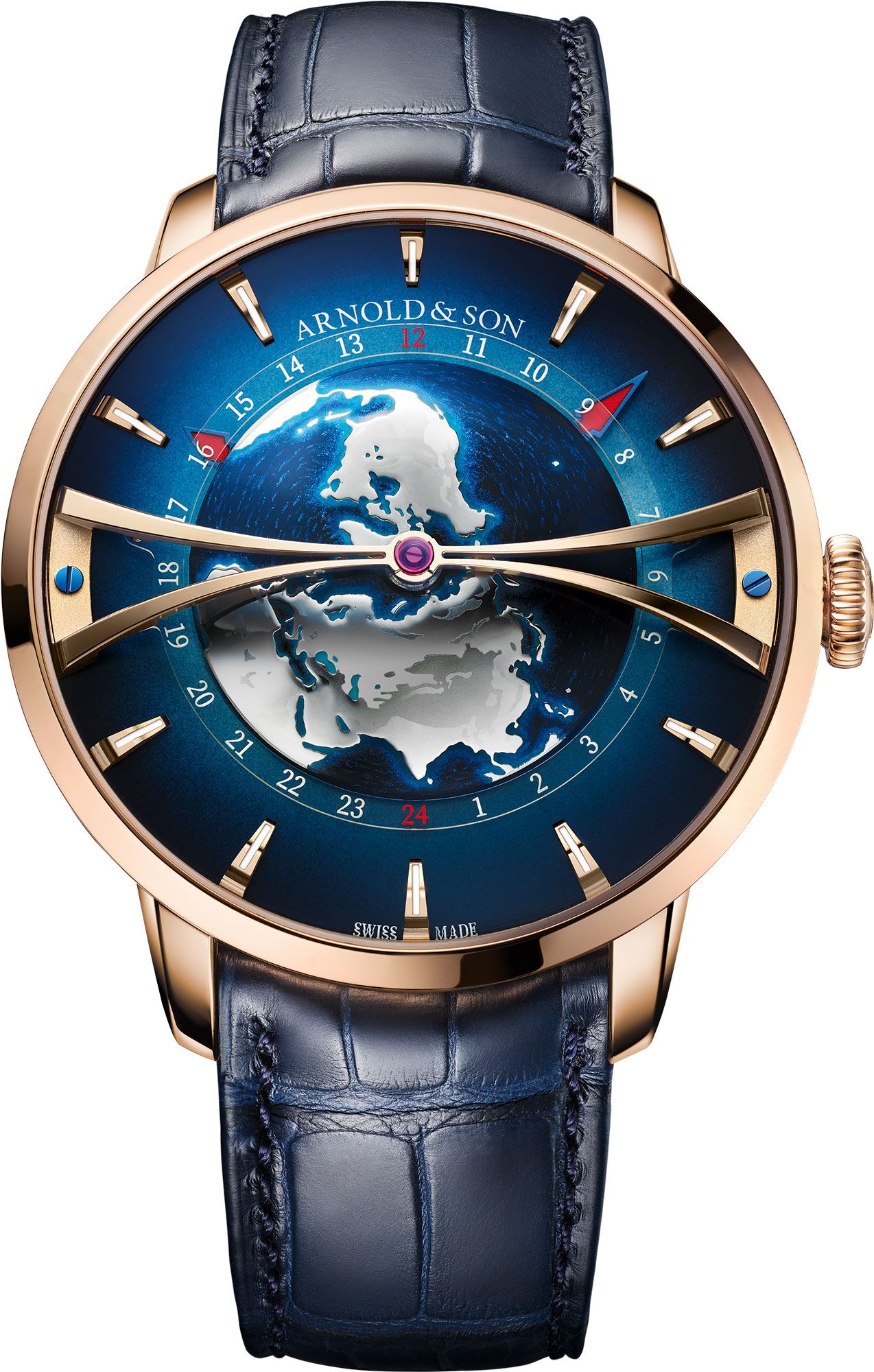 Arnold & Son Globetrotter Globetrotter Gold Blue Dial 45 mm Automatic Watch For Men - 1