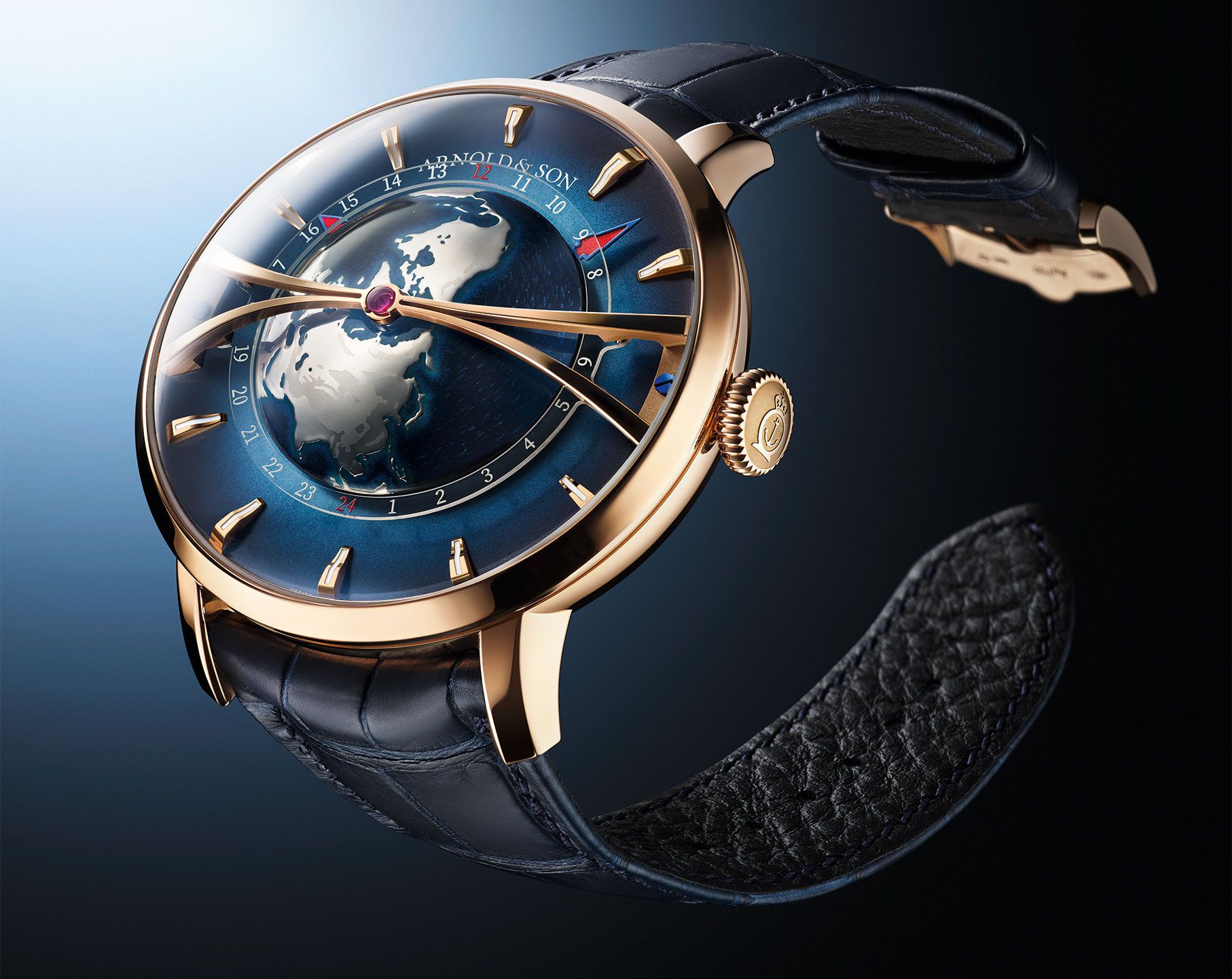 Arnold & Son Globetrotter Globetrotter Gold Blue Dial 45 mm Automatic Watch For Men - 6