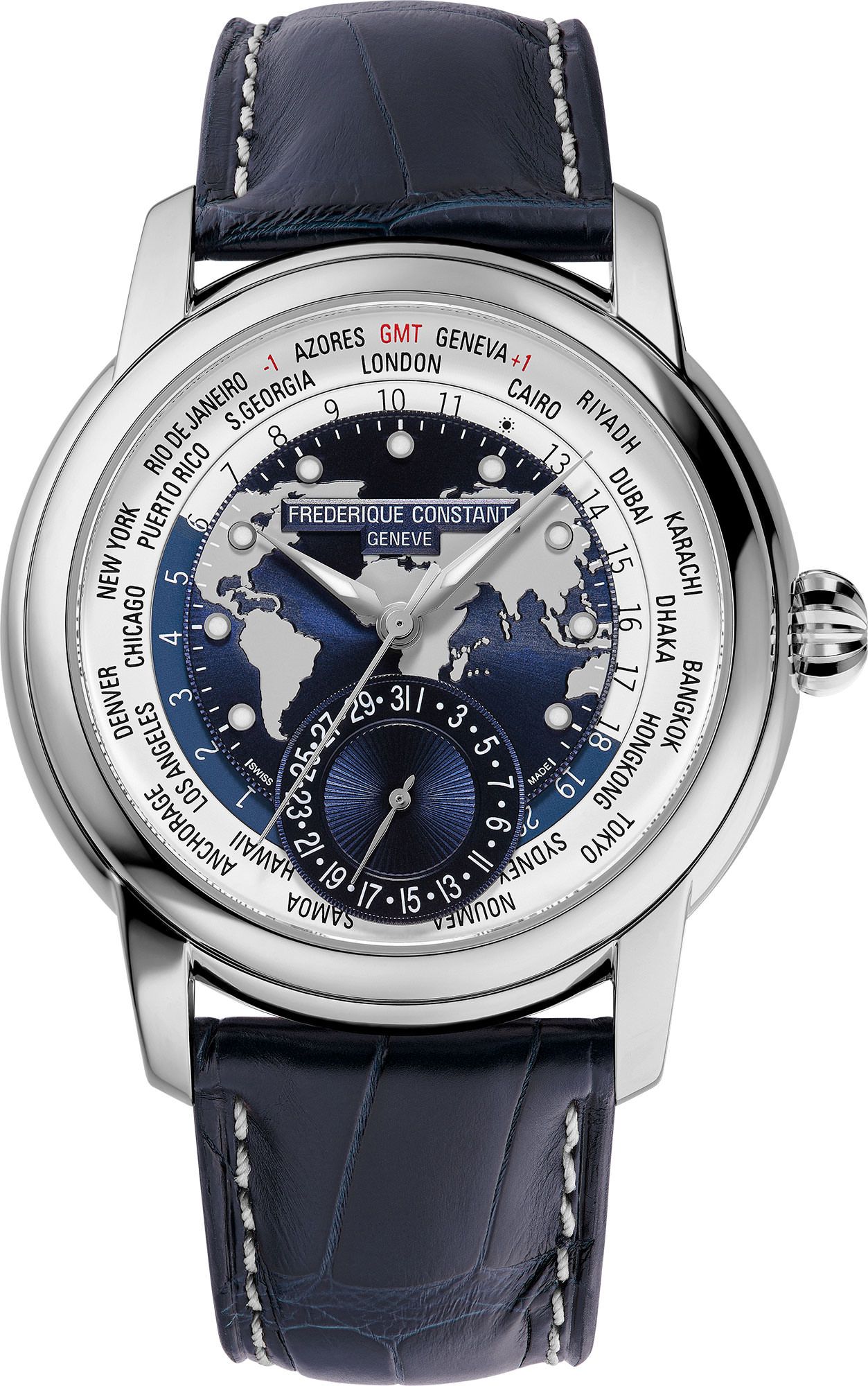 Frederique Constant Manufacture Classic WorldTimer Blue Dial 42 mm Automatic Watch For Men - 1