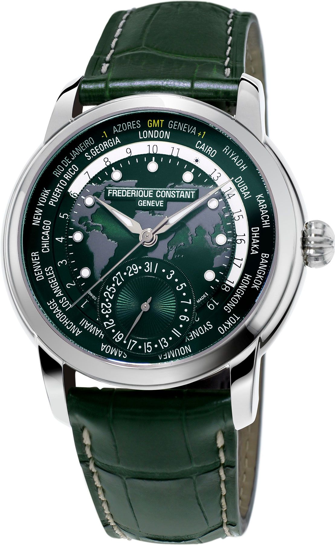 Frederique Constant Manufacture Classic WorldTimer Green Dial 42 mm Automatic Watch For Men - 1