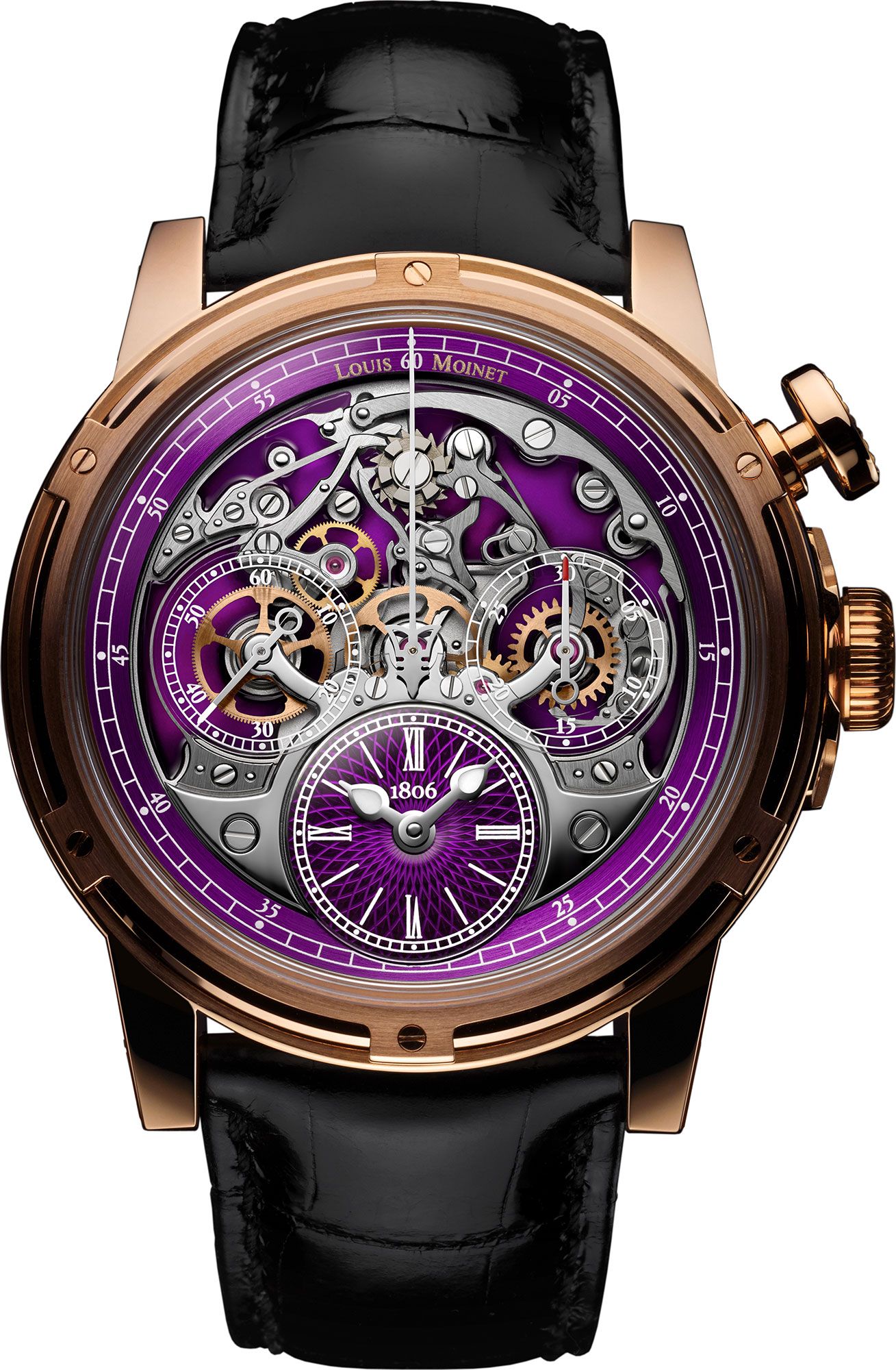 Louis Moinet Mechanical Wonders Memoris 18K Purple Dial 46 mm Automatic Watch For Men - 1