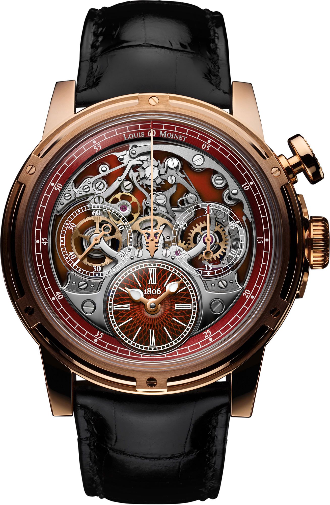 Louis Moinet Mechanical Wonders Memoris 18K Red Dial 46 mm Automatic Watch For Men - 1