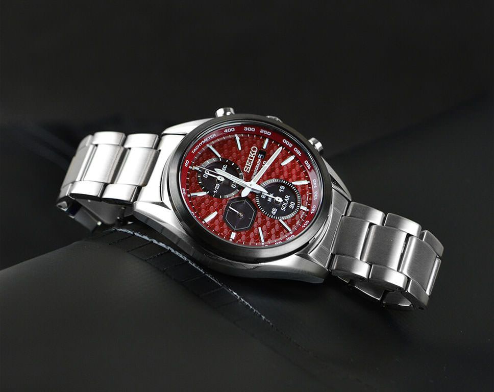 Seiko Macchina Sportiva  Red Dial 41.4 mm Solar Powered Watch For Men - 2