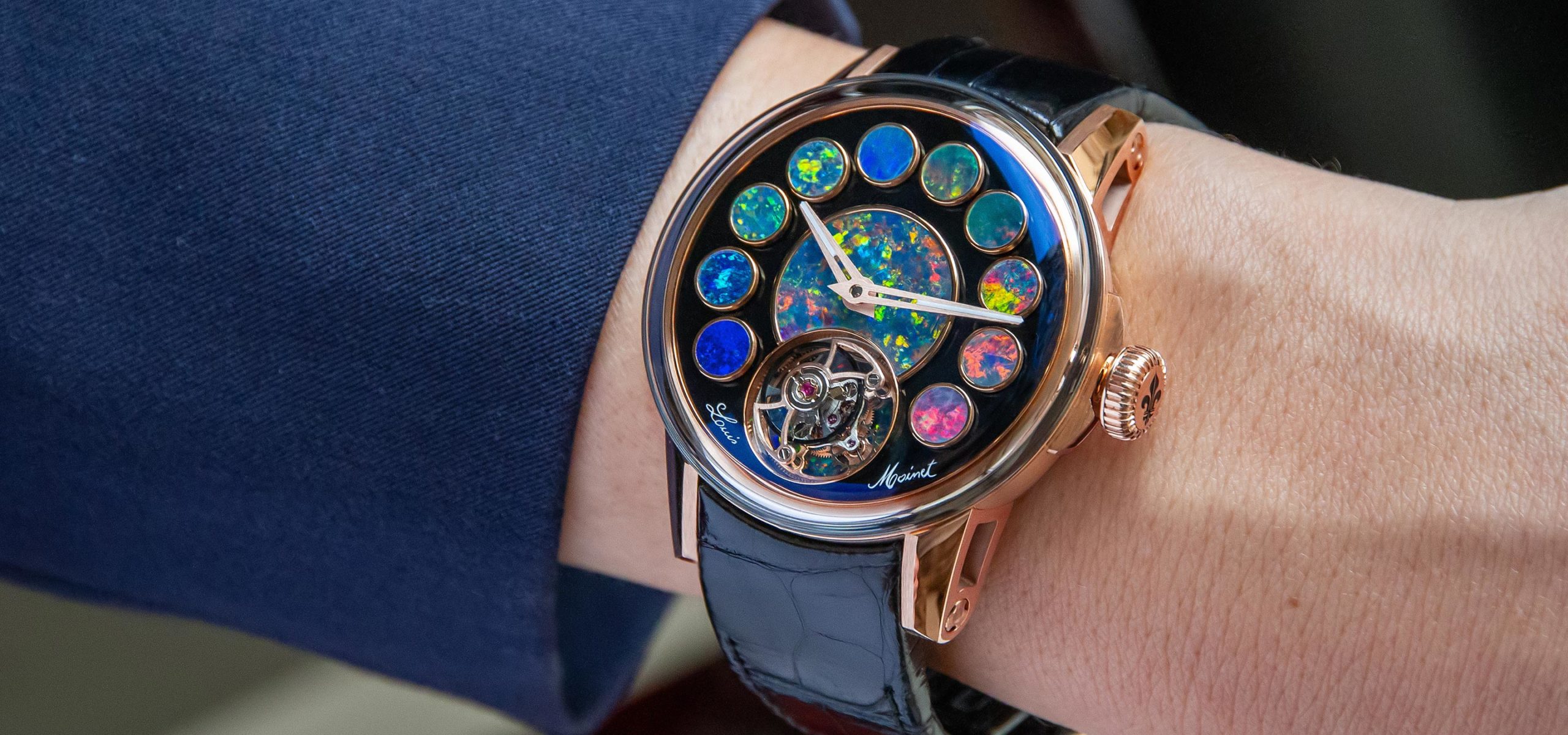 The Striking Iridescence Of The Louis Moinet Geopolis Opal In Rainbow Colours